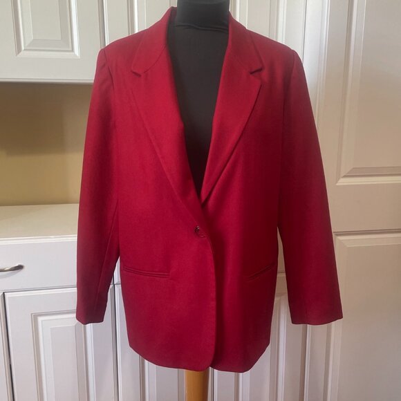 Sag Harbor Blazer Womens Size 14P Red Long Sleeve Button Front 100% Wool - Picture 1 of 8